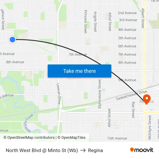 North West Blvd @ Minto St (Wb) to Regina map