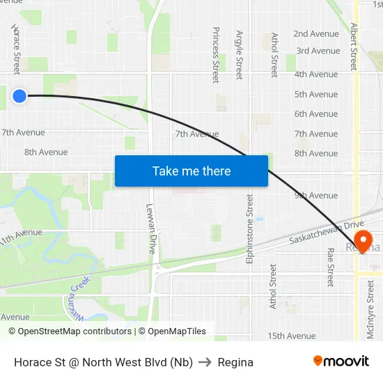Horace St @ North West Blvd (Nb) to Regina map