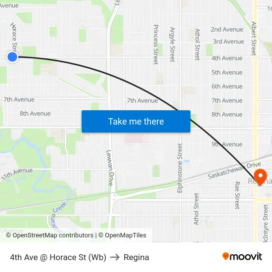 4th Ave @ Horace St (Wb) to Regina map