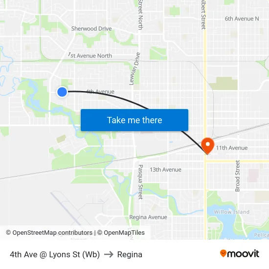 4th Ave @ Lyons St (Wb) to Regina map
