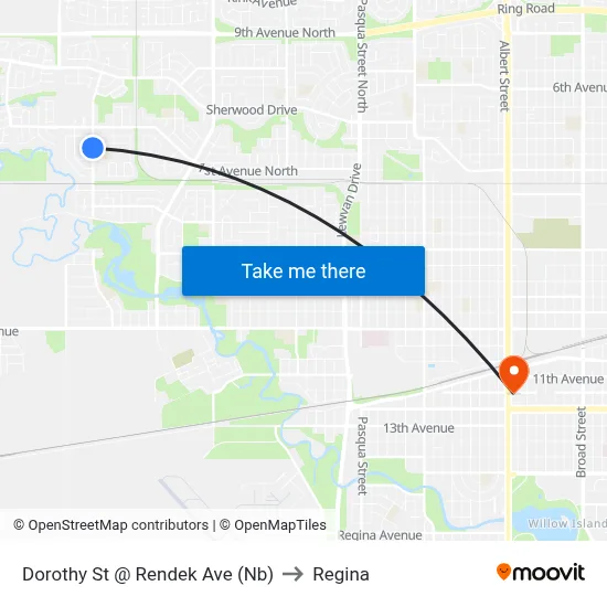 Dorothy St @ Rendek Ave (Nb) to Regina map