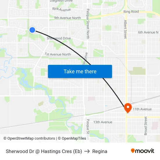 Sherwood Dr @ Hastings Cres (Eb) to Regina map