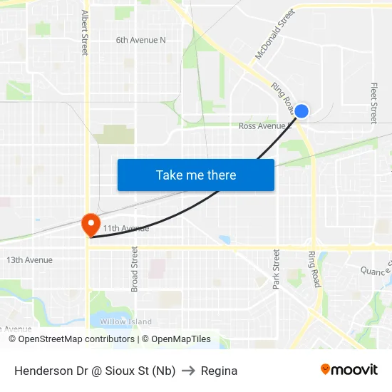 Henderson Dr @ Sioux St (Nb) to Regina map