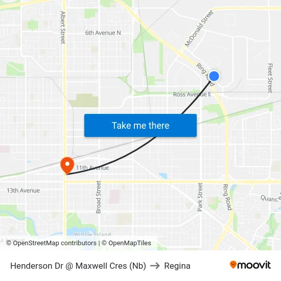 Henderson Dr @ Maxwell Cres (Nb) to Regina map