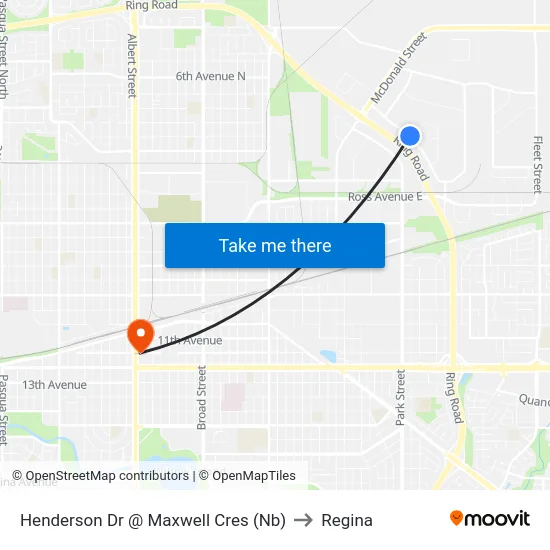 Henderson Dr @ Maxwell Cres (Nb) to Regina map