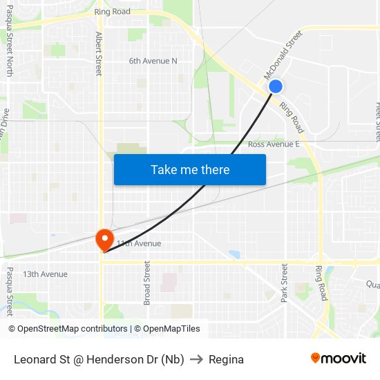 Leonard St @ Henderson Dr (Nb) to Regina map