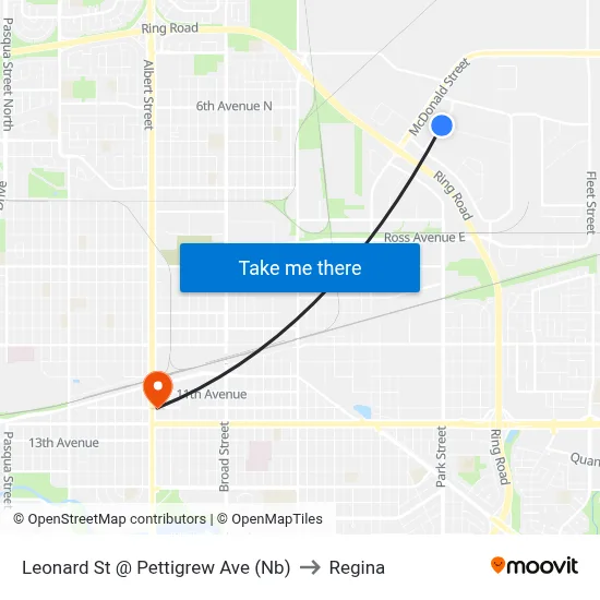 Leonard St @ Pettigrew Ave (Nb) to Regina map