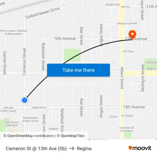 Cameron St @ 13th Ave (Sb) to Regina map