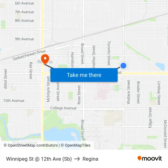 Winnipeg St @ 12th Ave (Sb) to Regina map