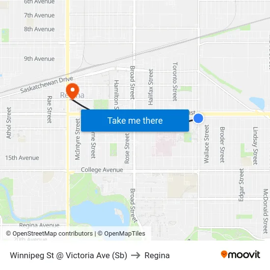 Winnipeg St @ Victoria Ave (Sb) to Regina map