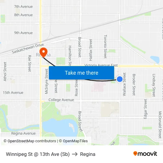Winnipeg St @ 13th Ave (Sb) to Regina map