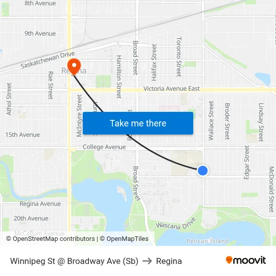 Winnipeg St @ Broadway Ave (Sb) to Regina map