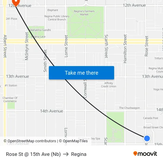 Rose St @ 15th Ave (Nb) to Regina map