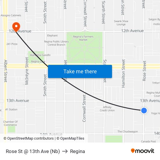 Rose St @ 13th Ave (Nb) to Regina map