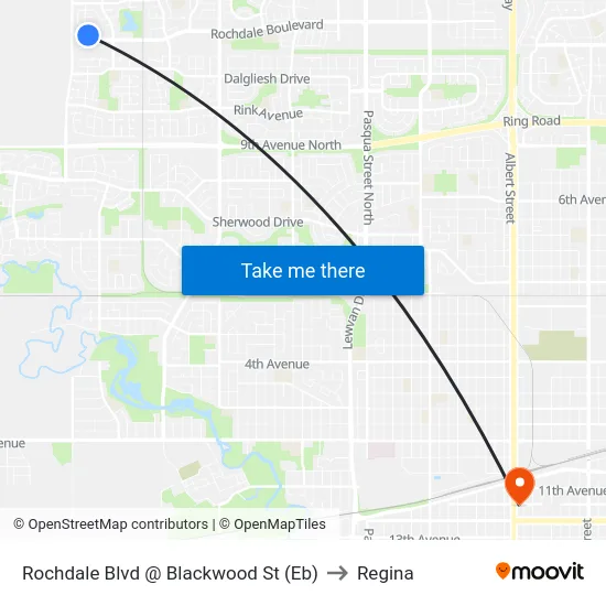 Rochdale Blvd @ Blackwood St (Eb) to Regina map