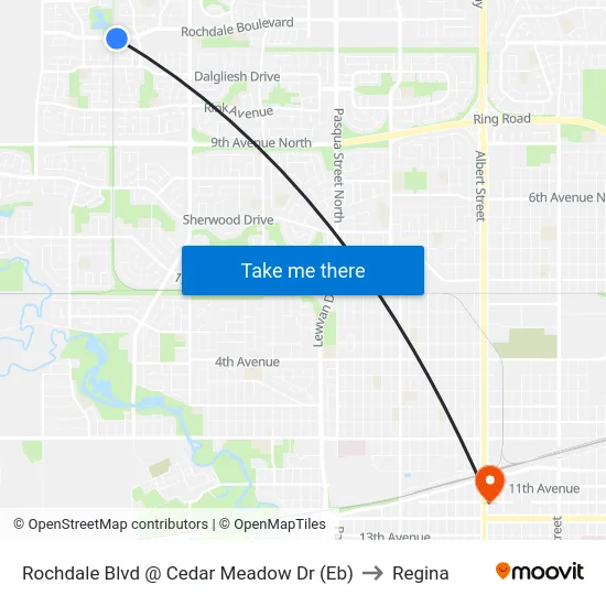 Rochdale Blvd @ Cedar Meadow Dr (Eb) to Regina map
