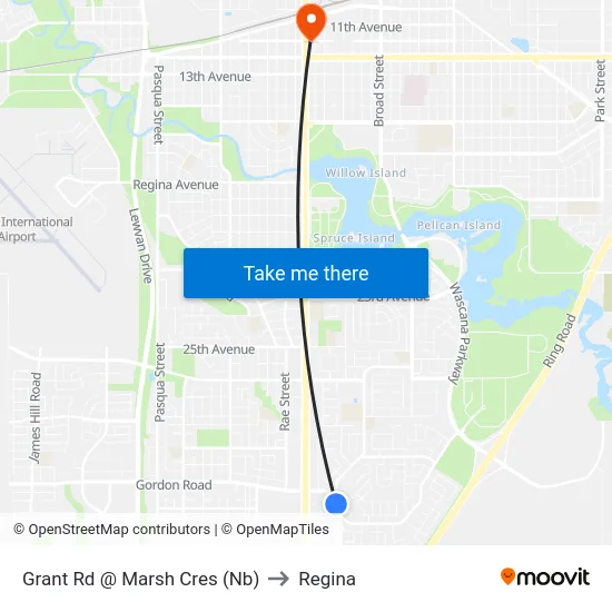 Grant Rd @ Marsh Cres (Nb) to Regina map