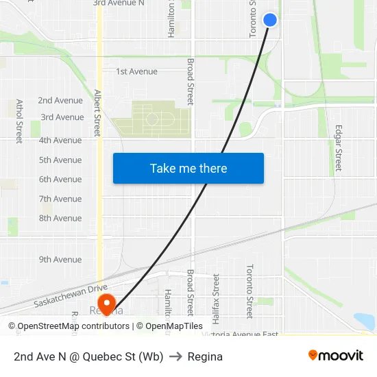 2nd Ave N @ Quebec St (Wb) to Regina map