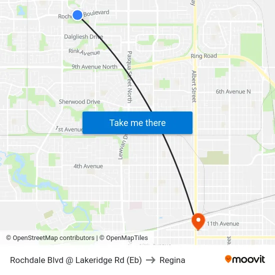 Rochdale Blvd @ Lakeridge Rd (Eb) to Regina map