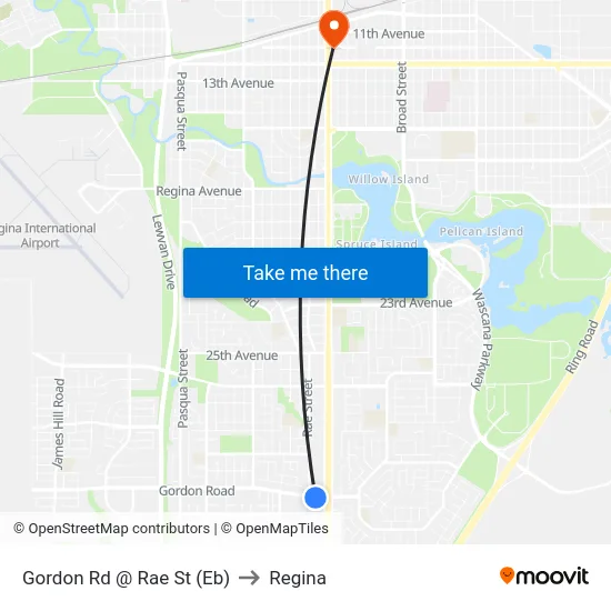 Gordon Rd @ Rae St (Eb) to Regina map