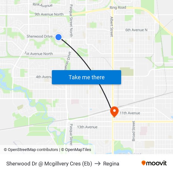 Sherwood Dr @ Mcgillvery Cres (Eb) to Regina map