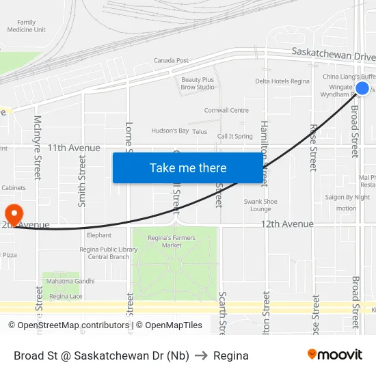 Broad St @ Saskatchewan Dr (Nb) to Regina map