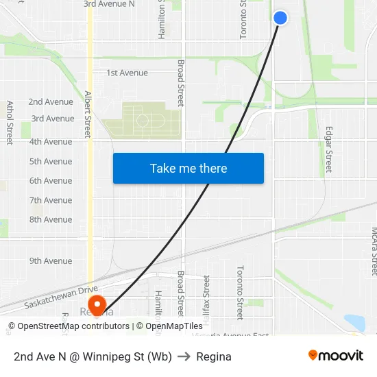 2nd Ave N @ Winnipeg St (Wb) to Regina map