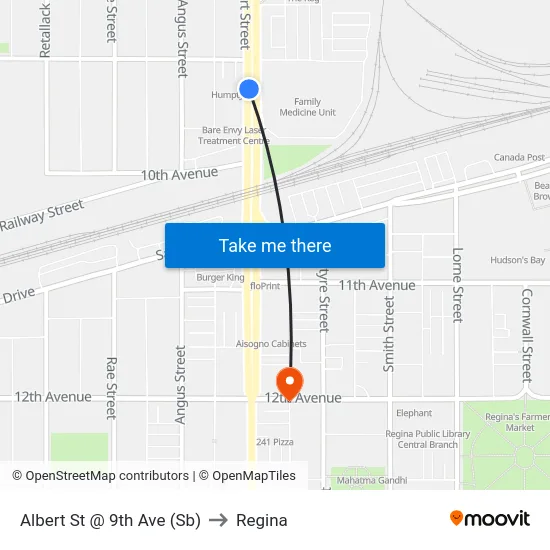 Albert St @ 9th Ave (Sb) to Regina map