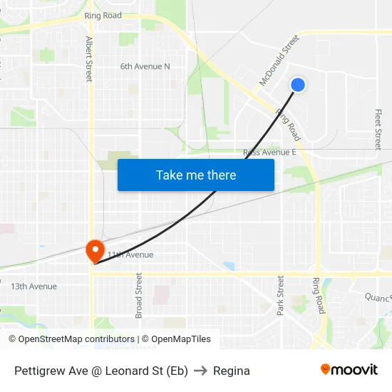 Pettigrew Ave @ Leonard St (Eb) to Regina map