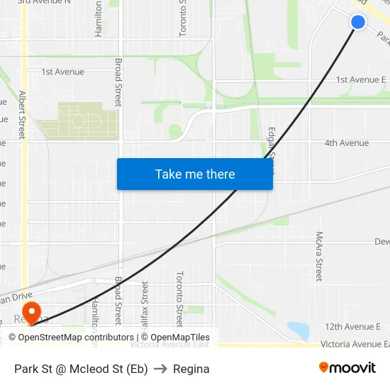 Park St @ Mcleod St (Eb) to Regina map