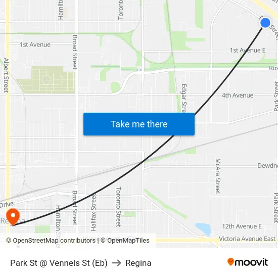 Park St @ Vennels St (Eb) to Regina map