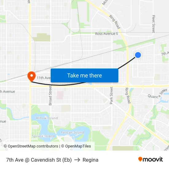 7th Ave @ Cavendish St (Eb) to Regina map