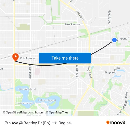 7th Ave @ Bentley Dr (Eb) to Regina map