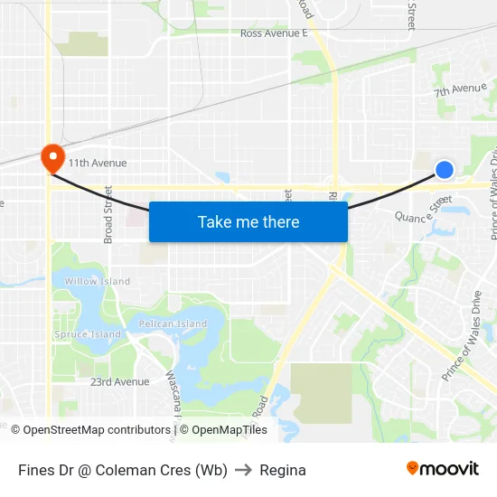 Fines Dr @ Coleman Cres (Wb) to Regina map