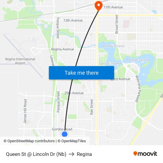 Queen St @ Lincoln Dr (Nb) to Regina map