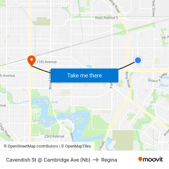 Cavendish St @ Cambridge Ave (Nb) to Regina map