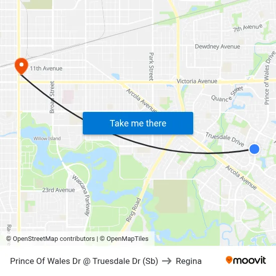Prince Of Wales Dr @ Truesdale Dr (Sb) to Regina map