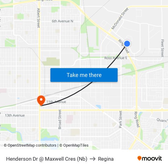 Henderson Dr @ Maxwell Cres (Nb) to Regina map