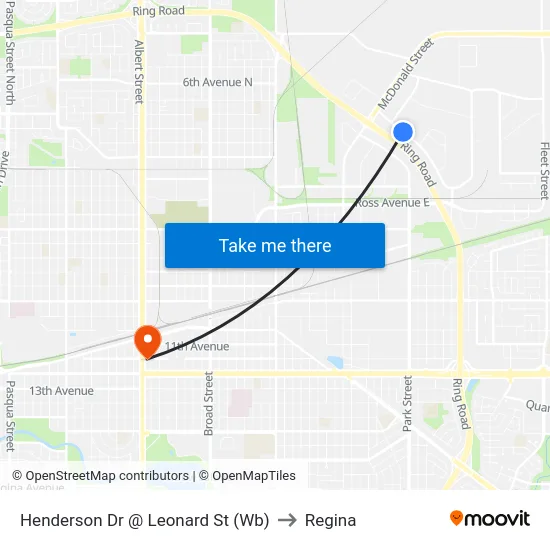 Henderson Dr @ Leonard St (Wb) to Regina map
