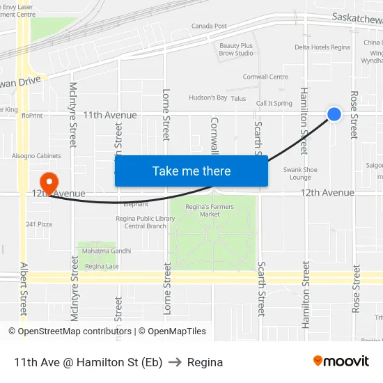 11th Ave @ Hamilton St (Eb) to Regina map