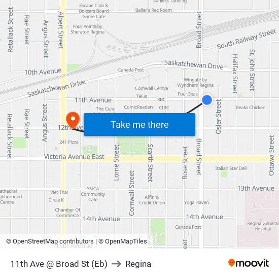 11th Ave @ Broad St (Eb) to Regina map