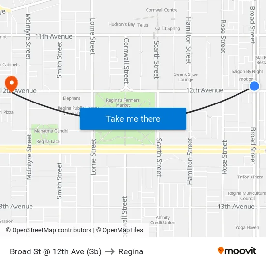 Broad St @ 12th Ave (Sb) to Regina map