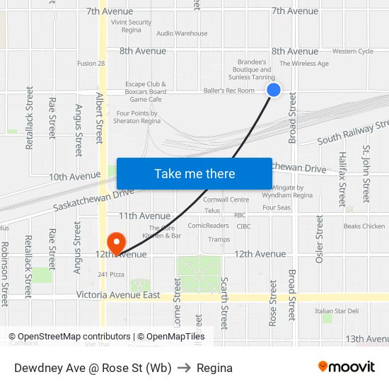 Dewdney Ave @ Rose St (Wb) to Regina map