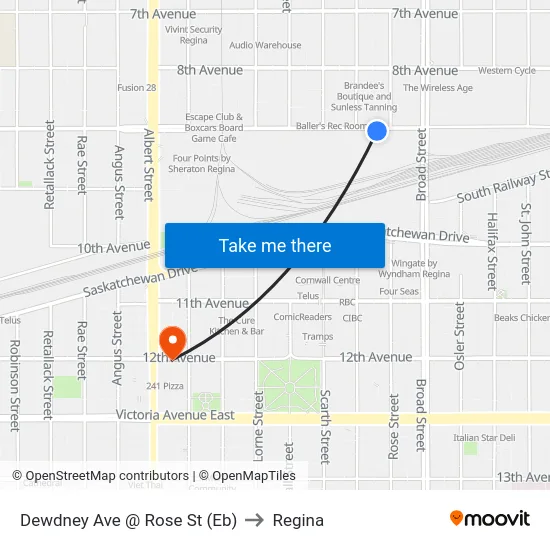 Dewdney Ave @ Rose St (Eb) to Regina map