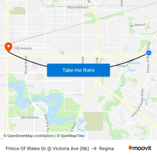 Prince Of Wales Dr @ Victoria Ave (Nb) to Regina map