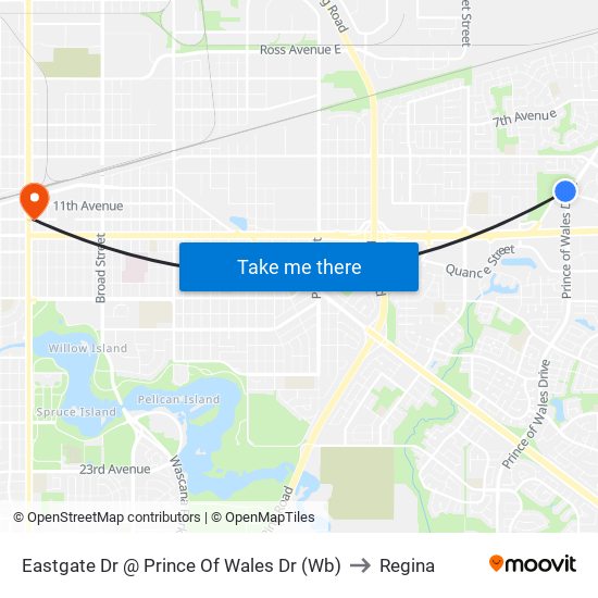 Eastgate Dr @ Prince Of Wales Dr (Wb) to Regina map