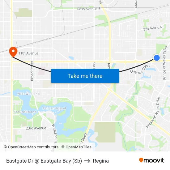 Eastgate Dr @ Eastgate Bay (Sb) to Regina map