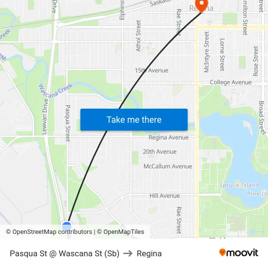 Pasqua St @ Wascana St (Sb) to Regina map