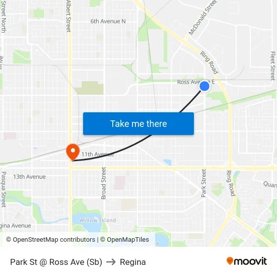 Park St @ Ross Ave (Sb) to Regina map