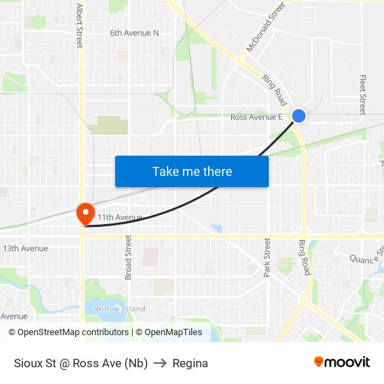 Sioux St @ Ross Ave (Nb) to Regina map